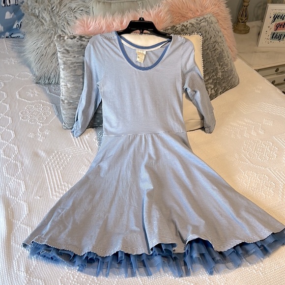 Matilda Jane Fit and Flare Ruffle Hem Blue Knit Dress Scoop Neck Women S - Picture 13 of 15